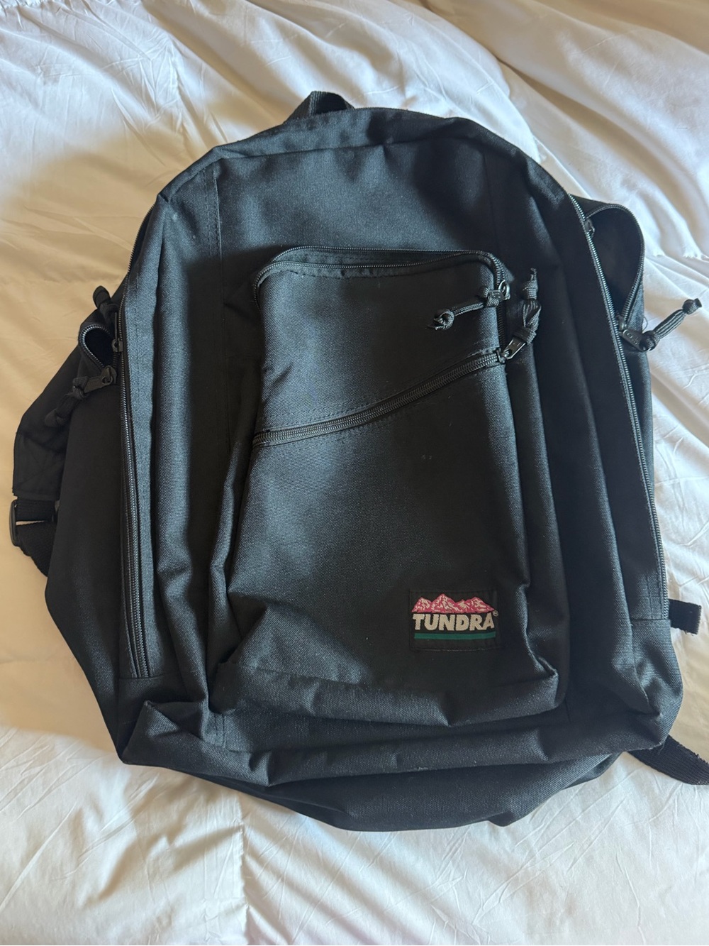 Vintage 90s Tundra Black Backpack with Pink Logo Accent Large Size